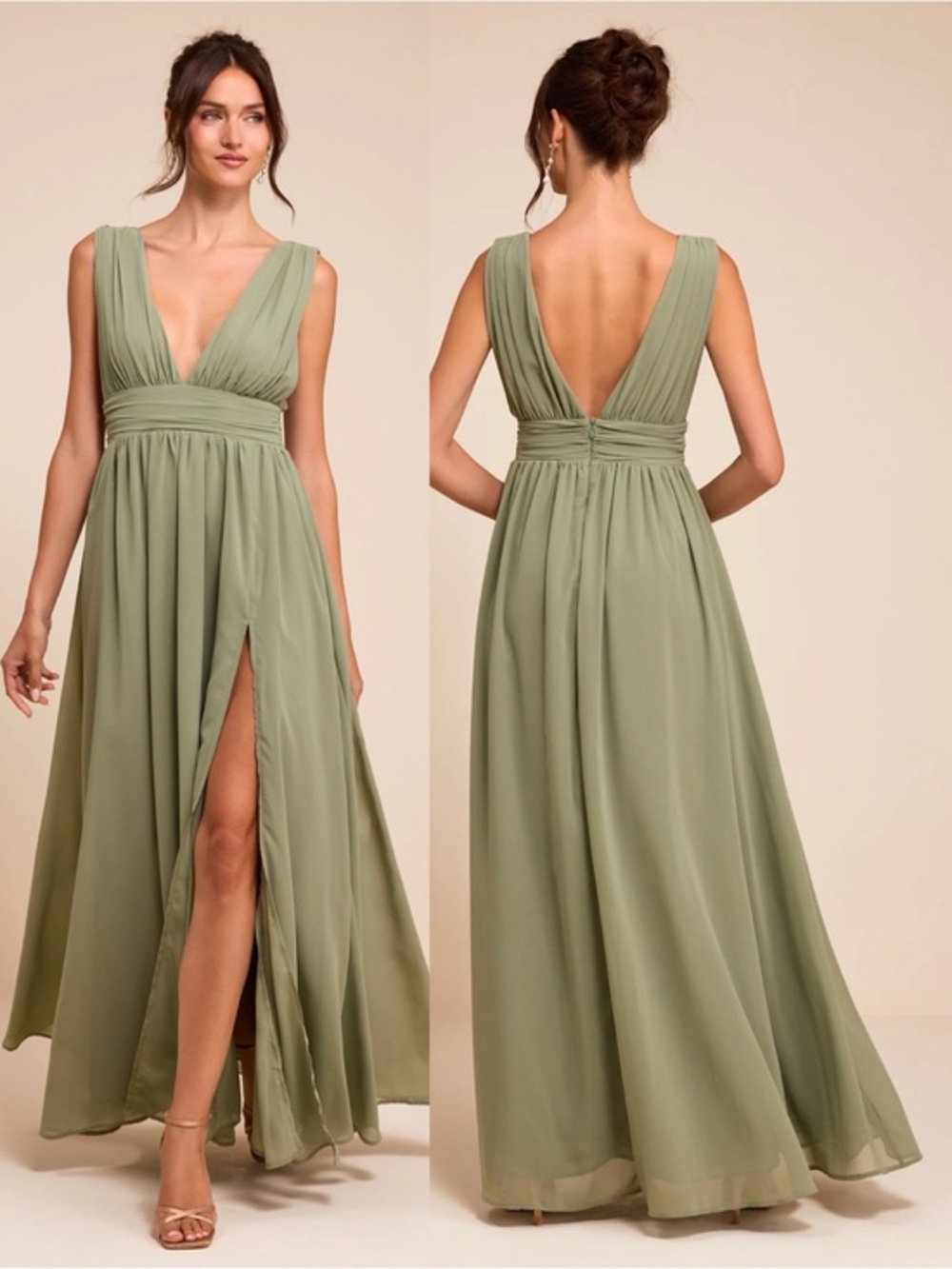 NWT Lulu’s Heavenly Hues Sage Brush Maxi Dress XXS Romantic Chic Formal Party